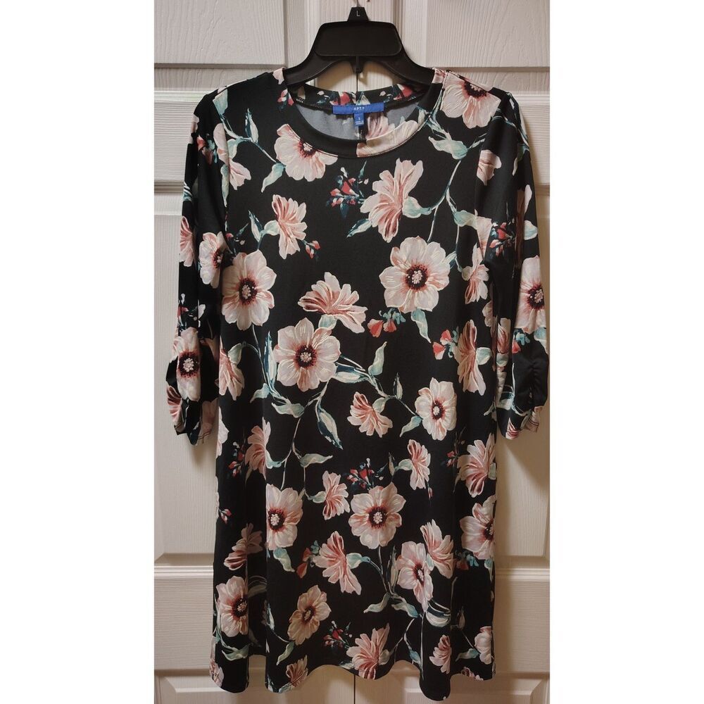 Apt. 9 Black Floral Small Above Knee‎ 3/4 Sleeve Swing Dress